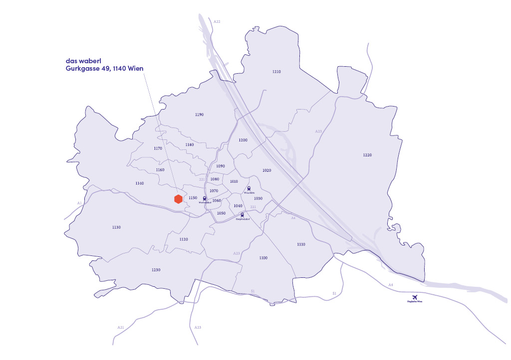 So finden Sie das waberl: Gurkgasse 49, 1140 Wien